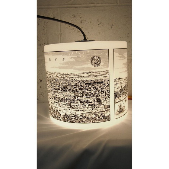 Image 1 of Vintage silk-screen printed opaline pendant lamp