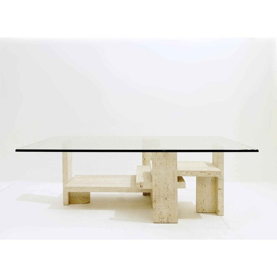 Image 1 of Mid-century glass and travertine coffee table, 1970s