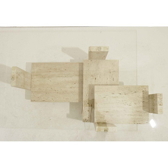 Image 1 of Mid-century glass and travertine coffee table, 1970s