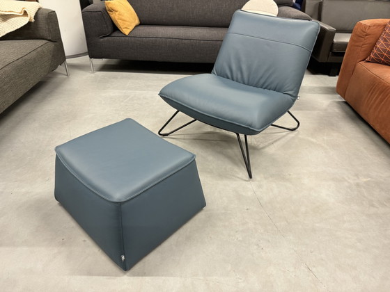 Image 1 of Rolf Benz 394 Armchair with footstool blue leather