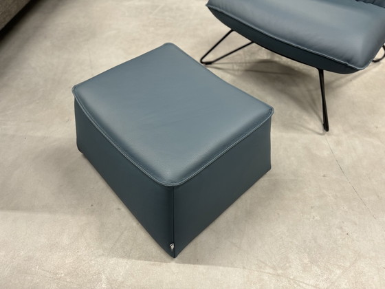 Image 1 of Rolf Benz 394 Armchair with footstool blue leather