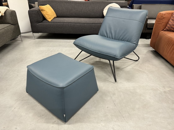 Image 1 of Rolf Benz 394 Armchair with footstool blue leather