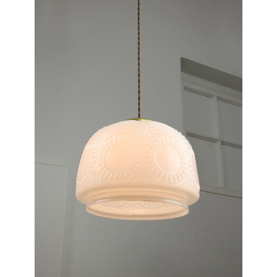 Image 1 of Vintage pendant lamp in brass and opaline glass, Italy 1950