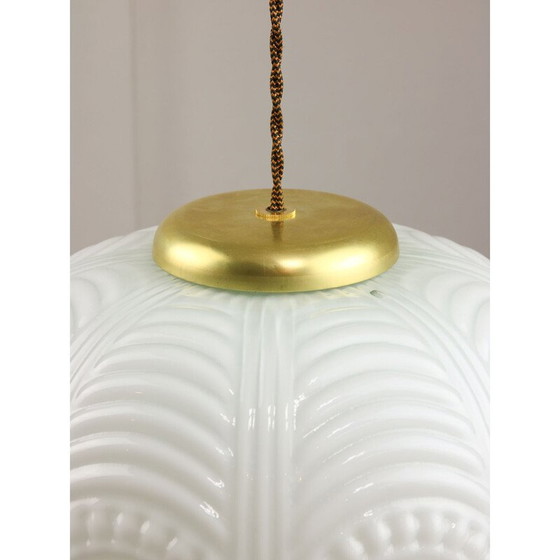 Image 1 of Vintage pendant lamp in brass and opaline glass, Italy 1950
