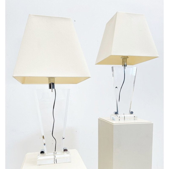 Image 1 of Pair of vintage plexiglass table lamps with shade, Italy 1970