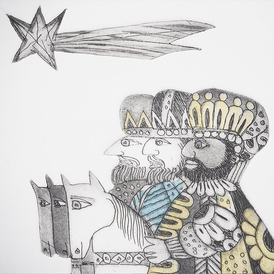 Image 1 of Colour Screen Print “The Three Wise Men” By Emanuele Luzzati, 1980S