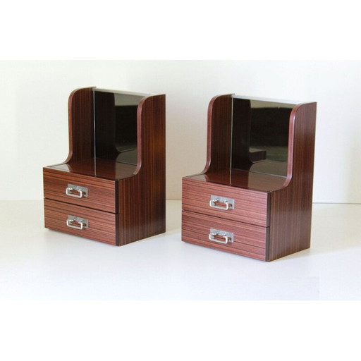 1X 1970s Italian Mid-Century Modern Rosewood and Glass Bedside Tables – Set of 2