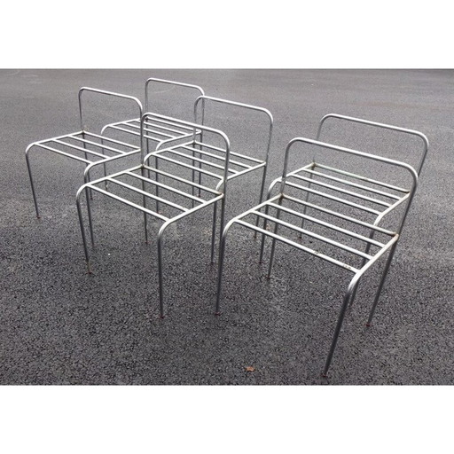 Set of 6 vintage chairs in chromed metal, 1970