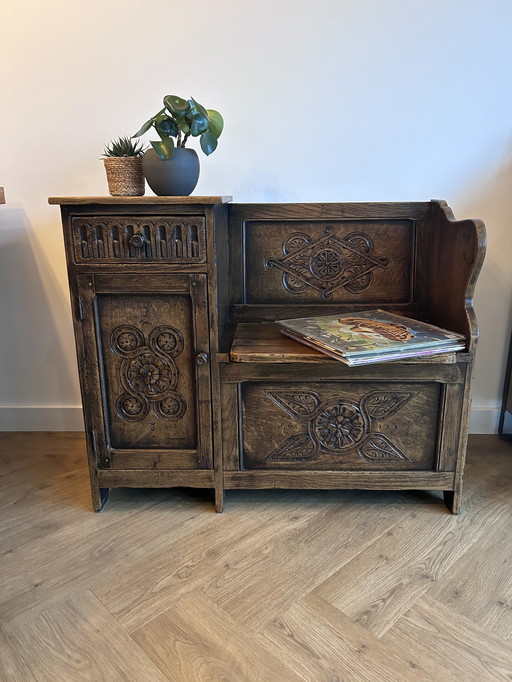 Telephone/Hall Bench With Woodcarving