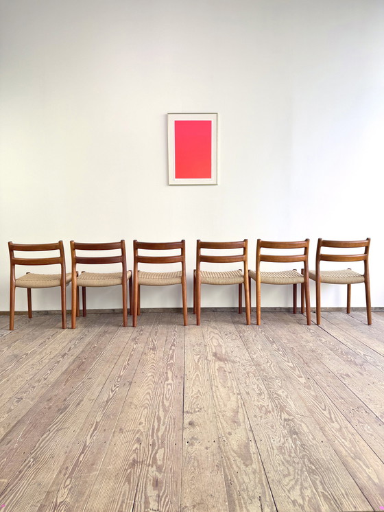 Image 1 of Mid-Century Danish Model 84 Chairs in Teak by Niels O. Møller for J.L. Moller, 1950, Set of 6