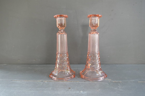 Image 1 of 2x Val Saint Lambert Luxval candlestick