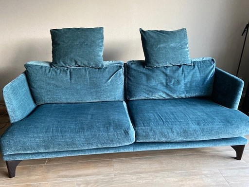 Sofa And Hocker From Bw (Bielefelder Werkstätten) In Velours Tealblue