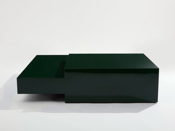 Image 1 of Willy Rizzo Forest Green Lacquer Square Coffee Table 1970S