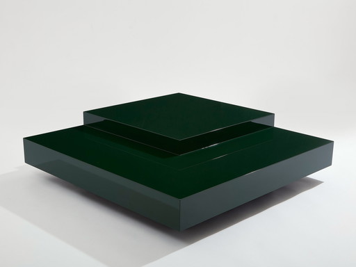 Willy Rizzo Forest Green Lacquer Square Coffee Table 1970S