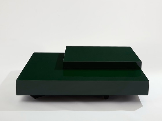 Image 1 of Willy Rizzo Forest Green Lacquer Square Coffee Table 1970S