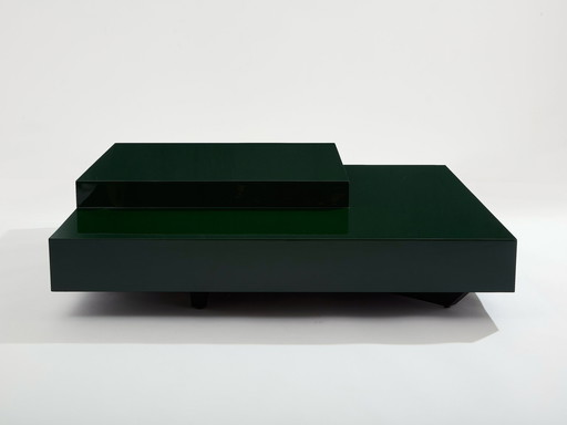 Willy Rizzo Forest Green Lacquer Square Coffee Table 1970S