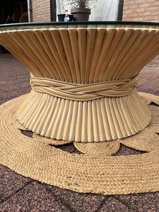 Image 1 of Mc Guire rattan wheat sheaf coffee table