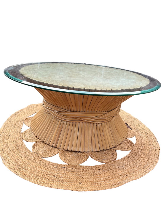 Image 1 of Mc Guire rattan wheat sheaf coffee table