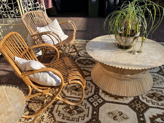 Image 1 of Mc Guire rattan wheat sheaf coffee table