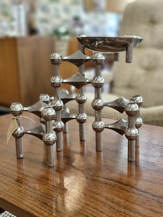 Image 1 of Stoff Nagel Design Candlesticks Chrome 8 Pieces + Bowl