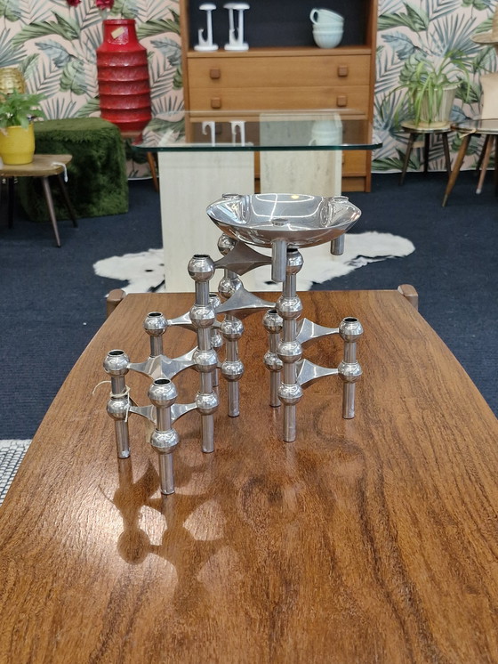 Image 1 of Stoff Nagel Design Candlesticks Chrome 8 Pieces + Bowl