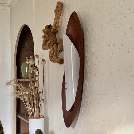 Scandinavian vintage surf wall lamp in teak, 1960