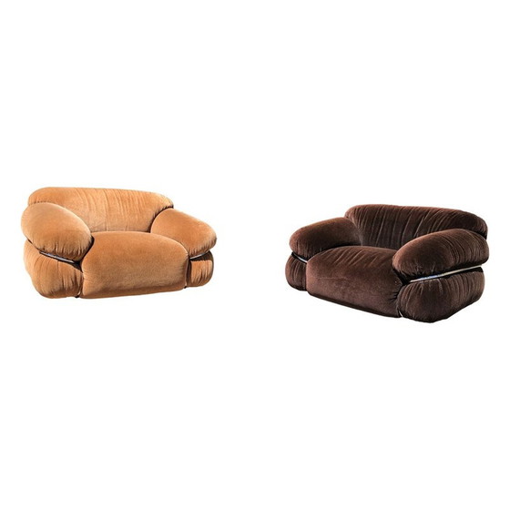 Image 1 of Vintage Space Age Alpaca Velvet Lounge Chair by Gianfranco Frattini for Cassina, 1972