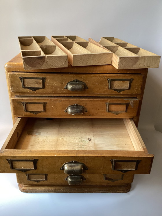 Image 1 of Antique Wooden Workplace/Paper Cabinet With Drawers