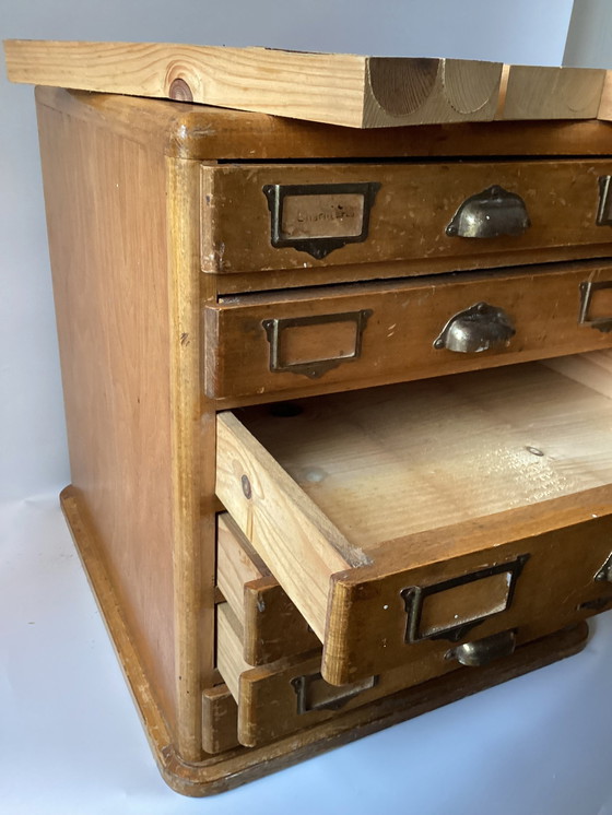Image 1 of Antique Wooden Workplace/Paper Cabinet With Drawers