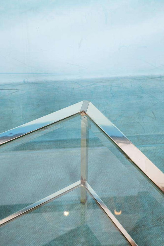 Image 1 of Tavolino da caffè minimalista in ottone e vetro, tavolino da caffè Regency anni &#39;70