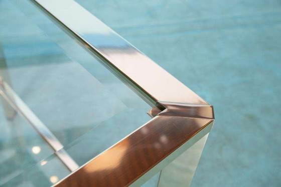 Image 1 of Tavolino da caffè minimalista in ottone e vetro, tavolino da caffè Regency anni &#39;70