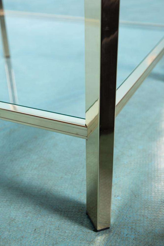 Image 1 of Tavolino da caffè minimalista in ottone e vetro, tavolino da caffè Regency anni &#39;70