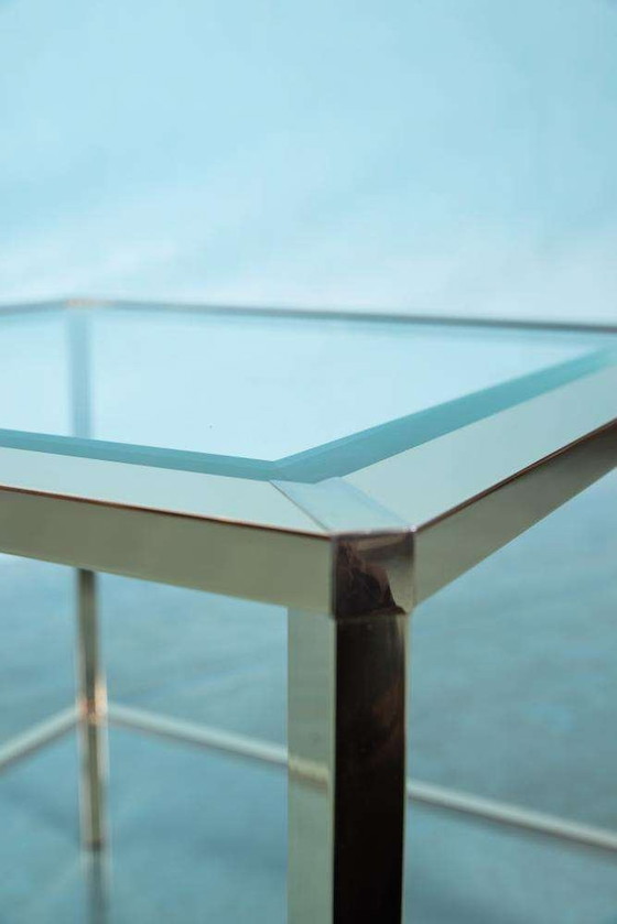 Image 1 of Tavolino da caffè minimalista in ottone e vetro, tavolino da caffè Regency anni &#39;70