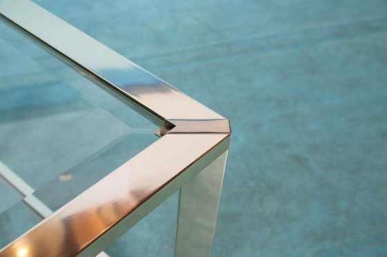 Image 1 of Tavolino da caffè minimalista in ottone e vetro, tavolino da caffè Regency anni &#39;70