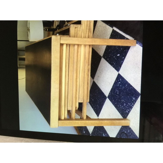 Image 1 of Scrivania vintage in rovere massello con piano in melamina nera di Jean Domps