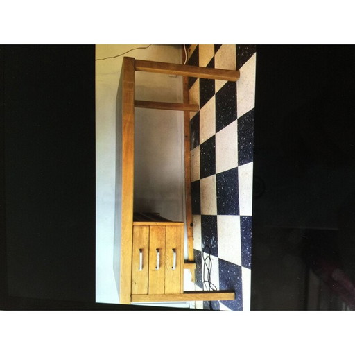 Vintage solid oak desk with black melamine top by Jean Domps