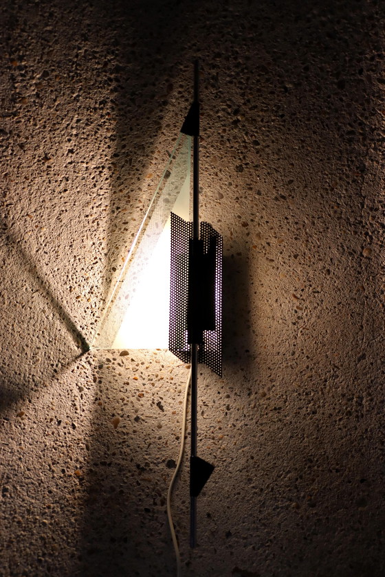 Image 1 of Wall light - Glass triangular panel - Perforated black metal