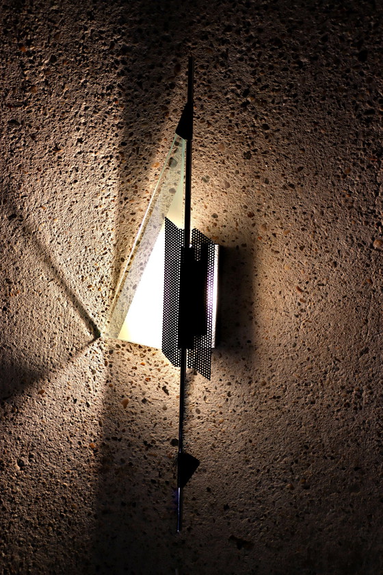 Image 1 of Wall light - Glass triangular panel - Perforated black metal