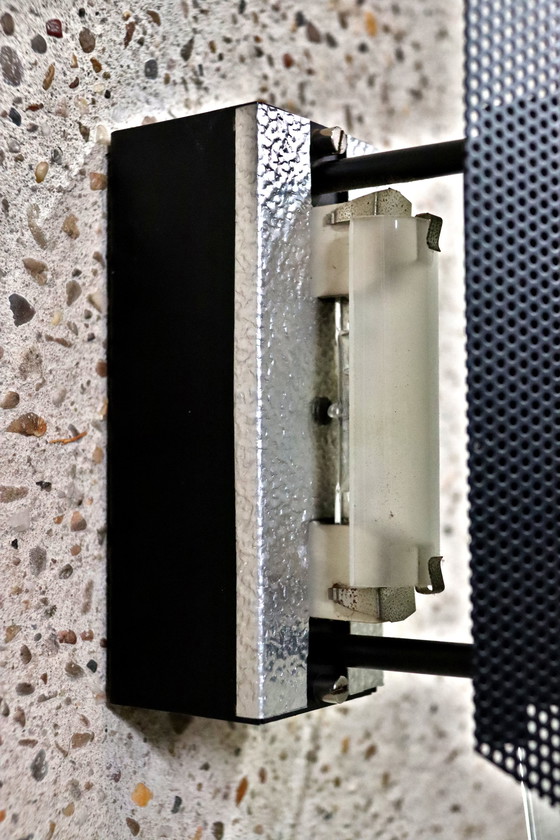 Image 1 of Wall light - Glass triangular panel - Perforated black metal