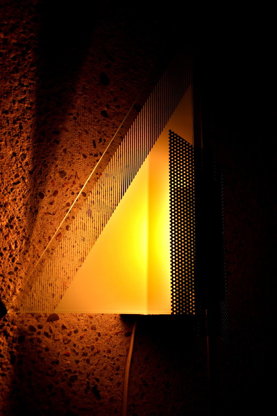 Image 1 of Wall light - Glass triangular panel - Perforated black metal