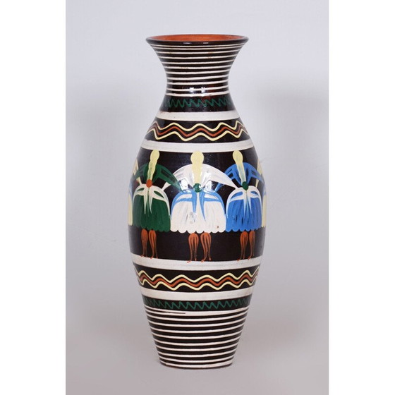 Image 1 of Vaso in ceramica art déco vintage con motivi slovacchi, 1940