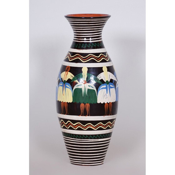 Image 1 of Vaso in ceramica art déco vintage con motivi slovacchi, 1940
