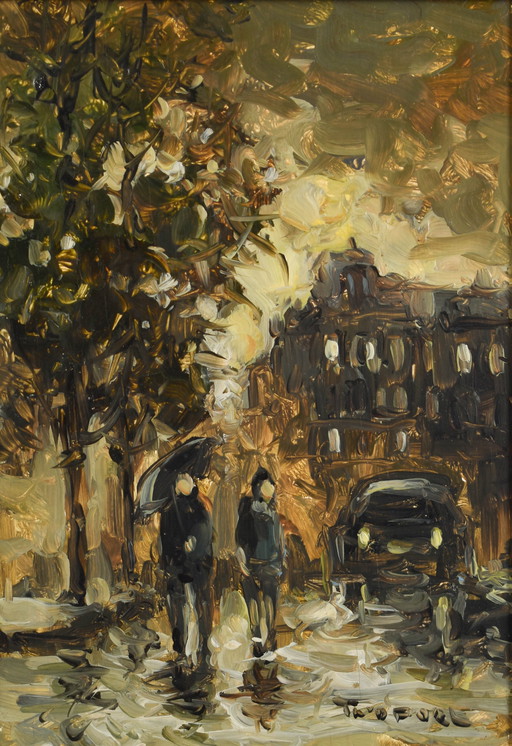 Theo van de Poel (1942) - City view with passers-by