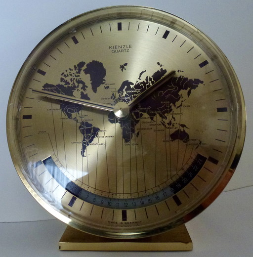 Table Clock World Time Gold From Kienzle, Germany, Years 7