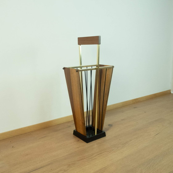 Image 1 of 1960s Umbrella Stand in Cast Iron, Brass, and Walnut