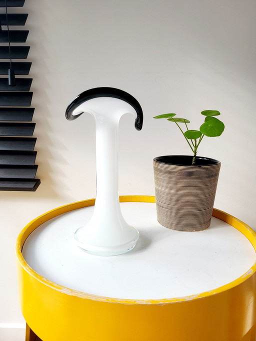 Murano Vintage Vase, Mid - Century, Black And White, Abstract Model, Italy