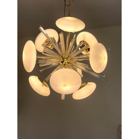 Image 1 of Sputnik Gold Chandelier Triedro And White Murano