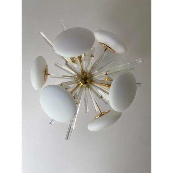 Image 1 of Sputnik Gold Chandelier Triedro And White Murano