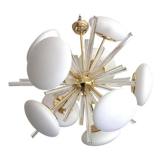 Sputnik Gold Chandelier Triedro And White Murano