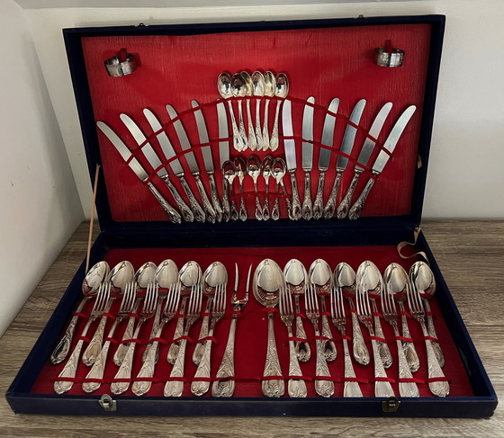 Image 1 of 52-piece silver-plated household set Achille Princet antique poodle hallmarks